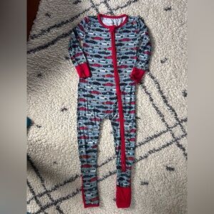 Posh Peanut Red and Blue Car Print Onesie